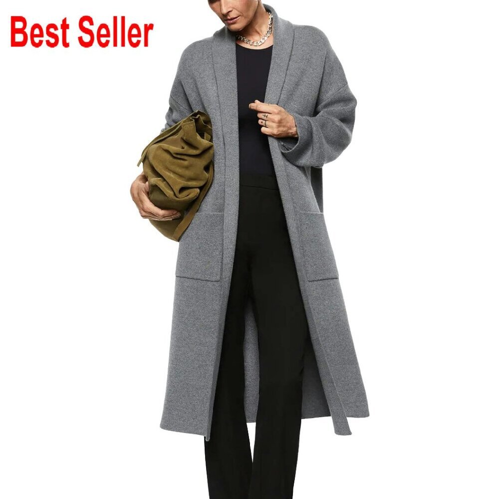 Oversized Maxi Cardigan Knitted Sweater Coat Long Sleeve Open Front Lapel